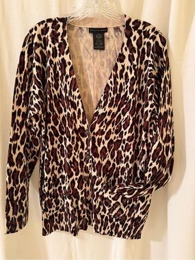 Leopard Print Button-Front Cardigan Brown/Black